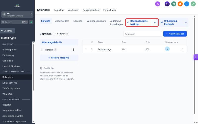 Schermafbeelding bij stap 5: Kijk na, via Boekingspagina bekijken, of op je boekingspagina in een privévenster.